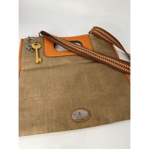 Fossil Key- Per PVC Coated Hide Leather Tan & Orange Crossbody Purse